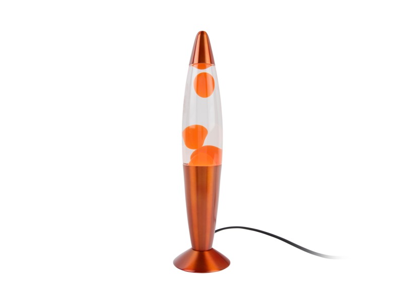 Tischlampe FUNKY ROCKET LAVA in Fb. orange, lava-lamp, glasflasche, orange-lava, metallbasis, stromkabel-als-zuleitung