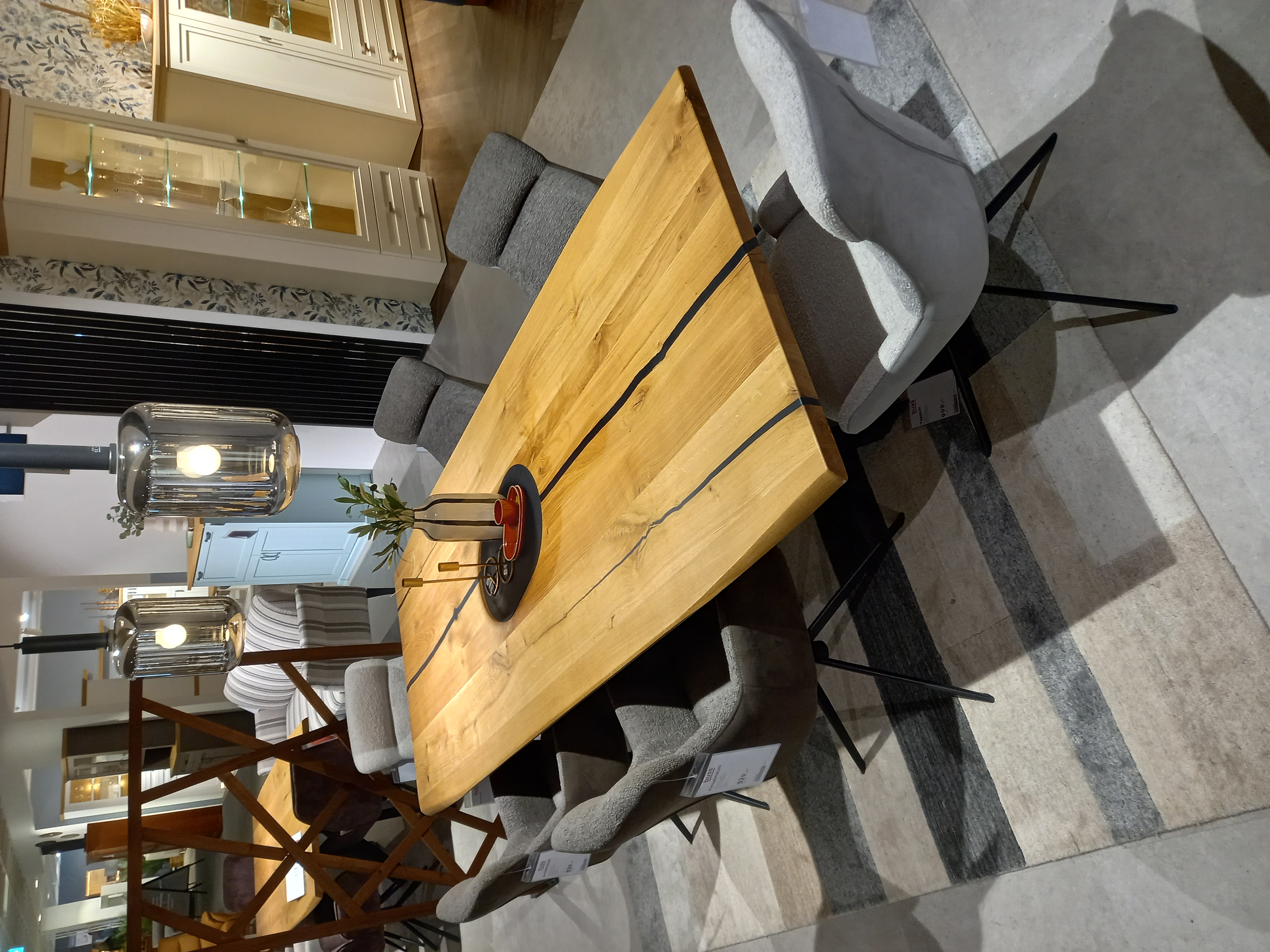 MCA Furniture Stuhlgruppe 6-tlg. in Stoff Vintagelook, Tabelle, Innenarchitektur, Kaffeetisch, Tischplatte, Holz