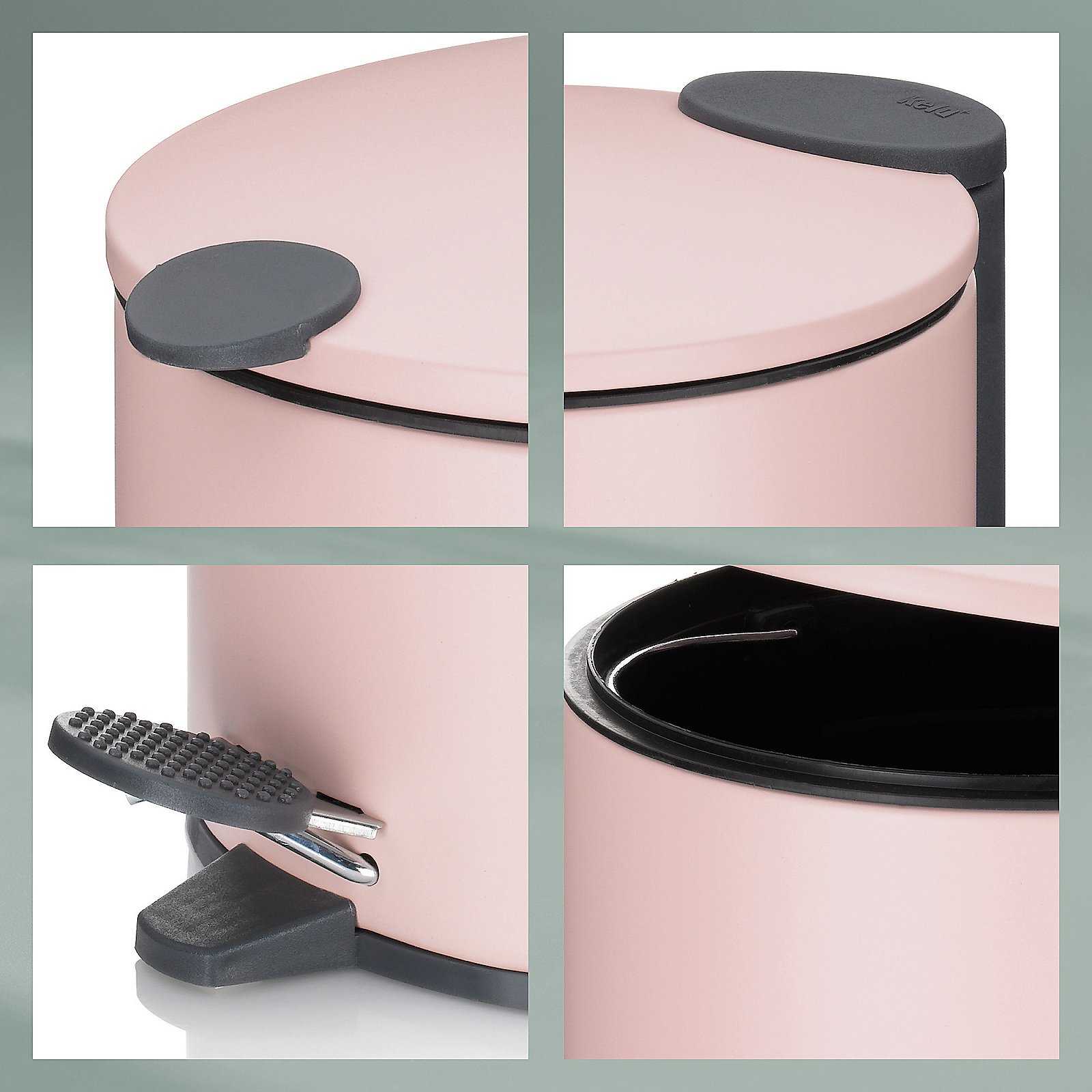 Kela Kosmetikeimer MATS in Farbe Wolkenrosa, Peda‑ez‑?, kitchen, pink, metal, pearl, pink, elektrischer-kessel, deckel, ausguss, pedal