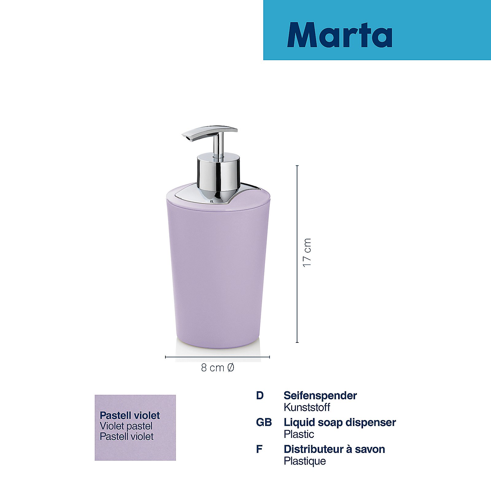 Kela Seifenspender Marta in Fb. pastell violet, Flasche, Lotion, Sinken, Waschbeckenhahn