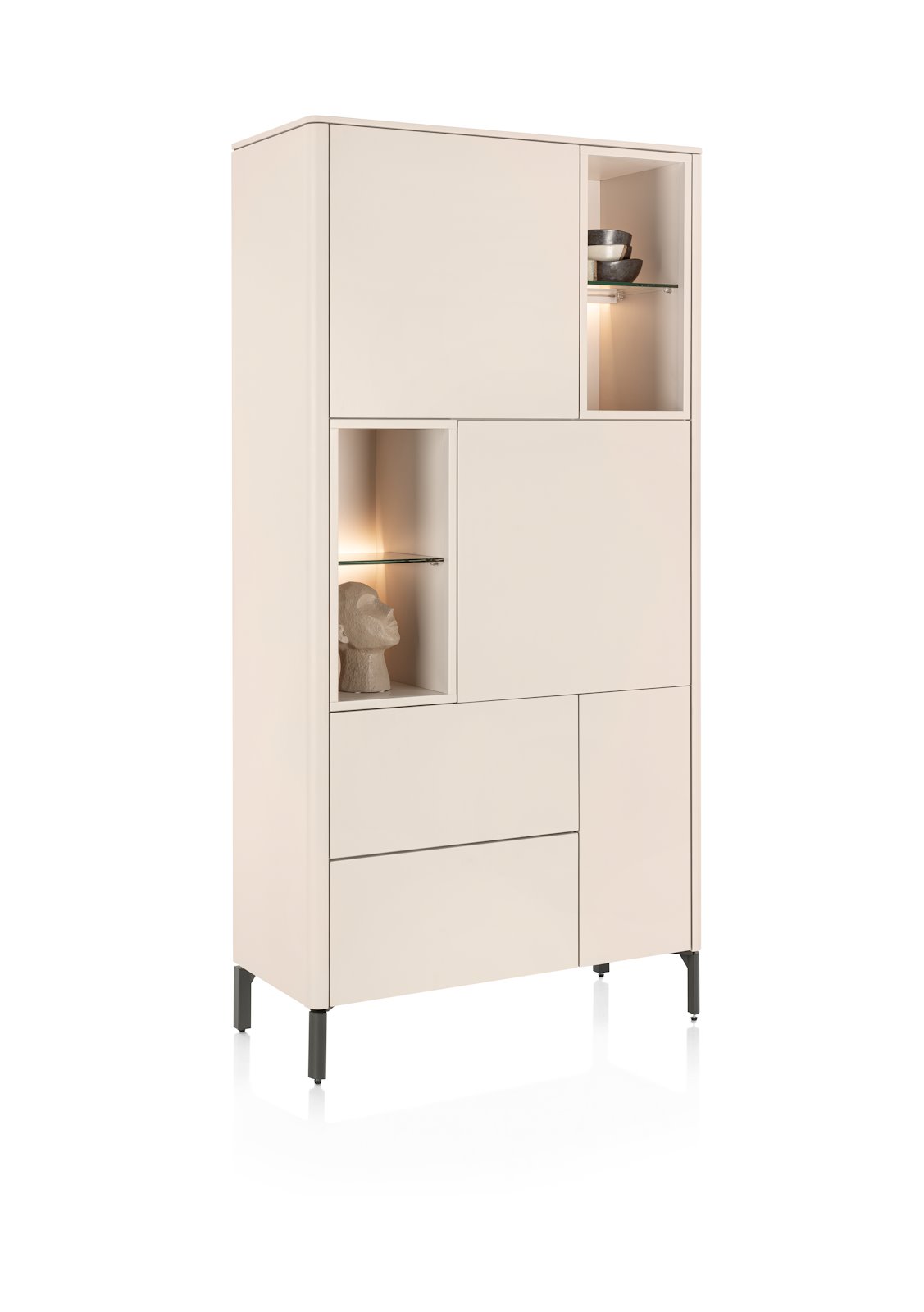 XOOON Schrank TRENTINO ca. B95 H190 T42 cm in MDF creme lackiert, Vitrine, Schrank, Highboard, Weiß, Metallbeine