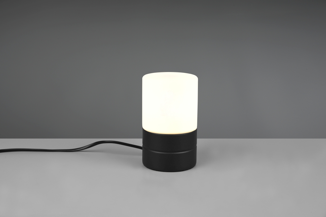 Trio Tischleuchte ARY II in schwarz matt, Glas matt weiß