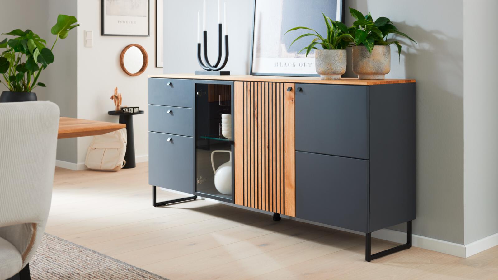 Interliving Sideboard INTERLIVING-5605 B/H/T ca.183x87x42cm in Lack quarzgrau