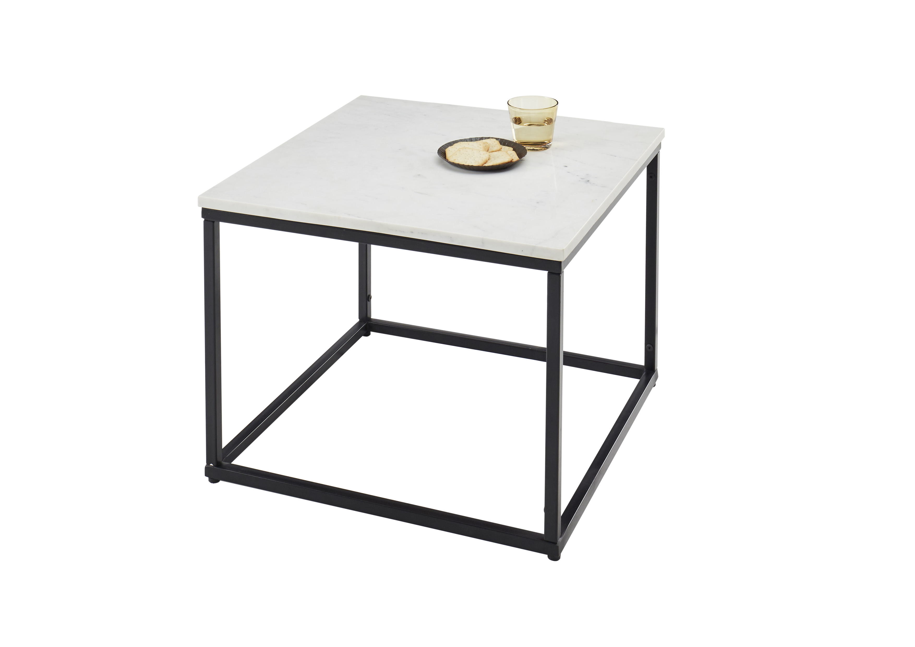 Stolkom Couchtisch SAMY ca. 60x60cm in Marmor weiß/Gestell schwarz