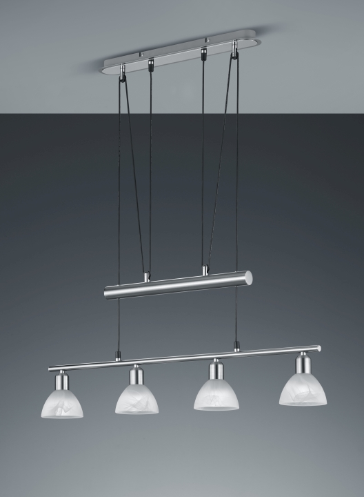 Trio LED-Pendelleuchte LEVISTO 4-flammig in Farbe Nickel matt, Glas alabasterfarbig Trio LED-Pendelleuchte LEVISTO in Nickel matt, Glas alabasterfarbig
