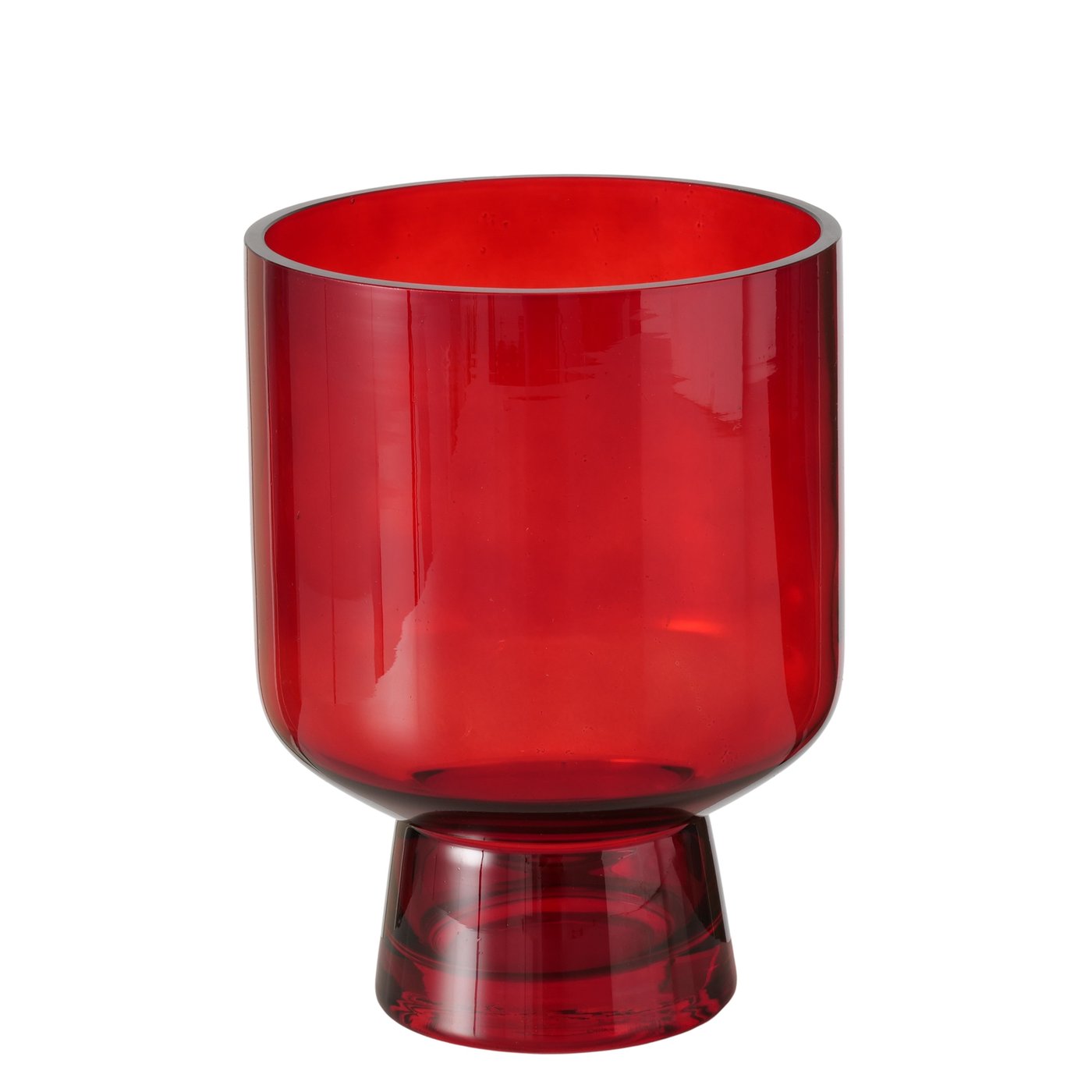 Boltze Windlicht Rouga in Farbe Glas lackiert dunkelrot, Glasvase, rotes Glas, transparente Optik, zylindrischer Korpus, Sockelfuß