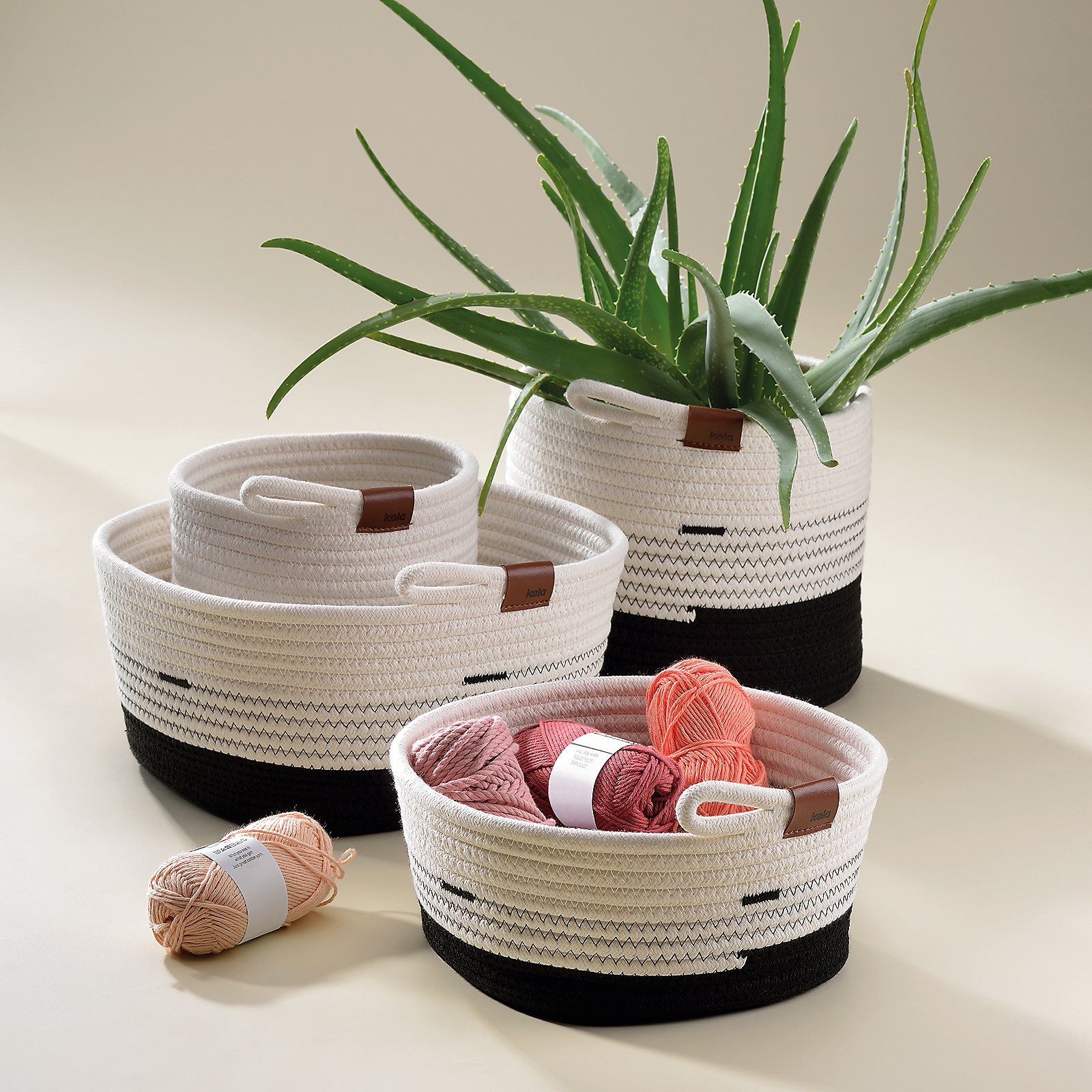 Kela Korb Hedda Wolle Schwarz-Weiß, korb, pflanzkorb, aufbewahrungskorb, seilkorb, pouf?