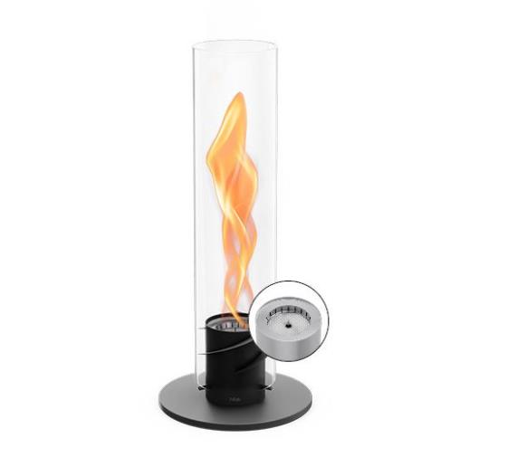 Tischfeuer SPIN 900 in schwarz H40,5cm, Gasfeuerstelle, Flammenbild, Tischmodell, Glasaufsatz, Thermometer