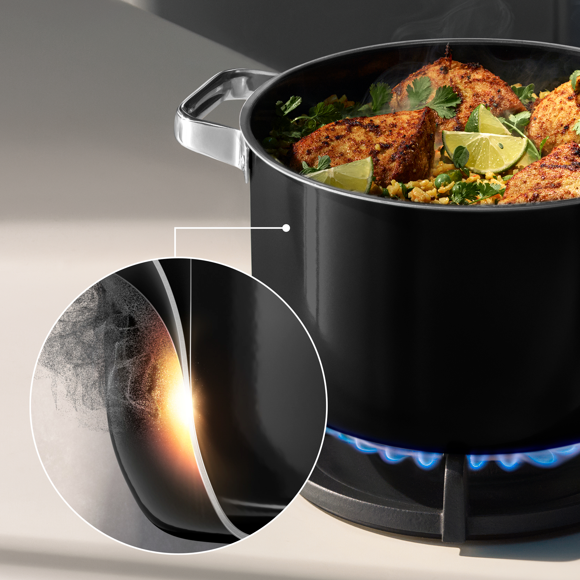 WMF Fusiontec Mineral Pro, Topf-Set, 4-teilig, Black in schwarz, Kochtopf, Stieltopf, Gasherd, Pfannenboden, Schmorgericht