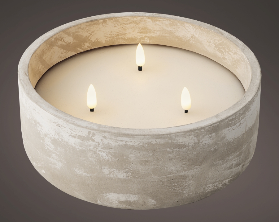 Kaemingk Kerze 897916 in Grau, LED-Kerze, Betonoptik, Rund, Dreiflammig, Beige