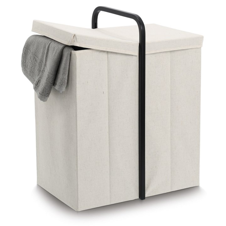 Zeller Wäschesammler in Creme/schwarz, Wäschekorb, Wäschekorb mit Deckel, Tragbarer Korb, Stoffkorb, Waschkorb