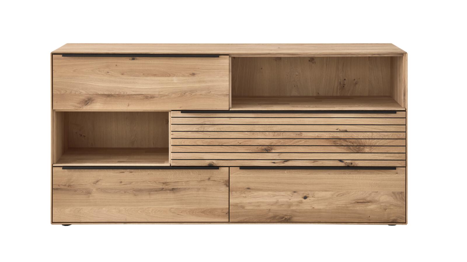 Decker Sideboard in Asteiche bianco geb., Sideboard, Eichenholz, Aufbewahrungsschrank, Offenes Fach, Lamellendrawer