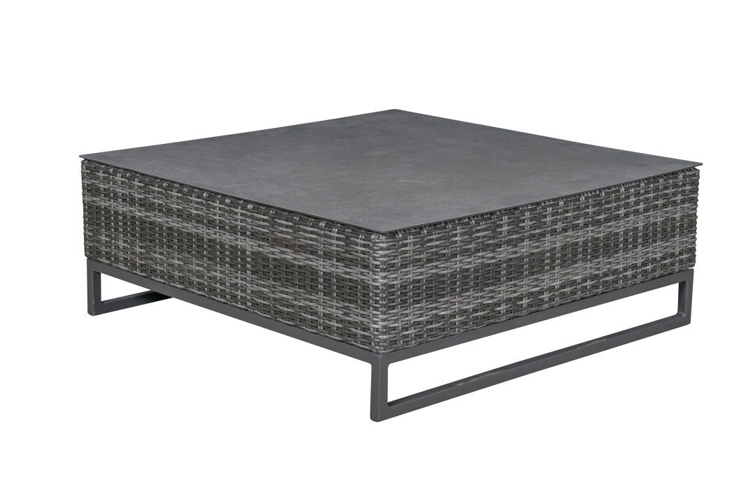 L.C. Wholesaler Couchtisch VIVERA ca. 100x100cm mit Platte in Glaskeramik Betonoptik (Couchtisch Vivera, Platte Galskeramik Betonoptik, Kufengestell Alu anthrazit, ca. 80x80 cm, H:40 cm)