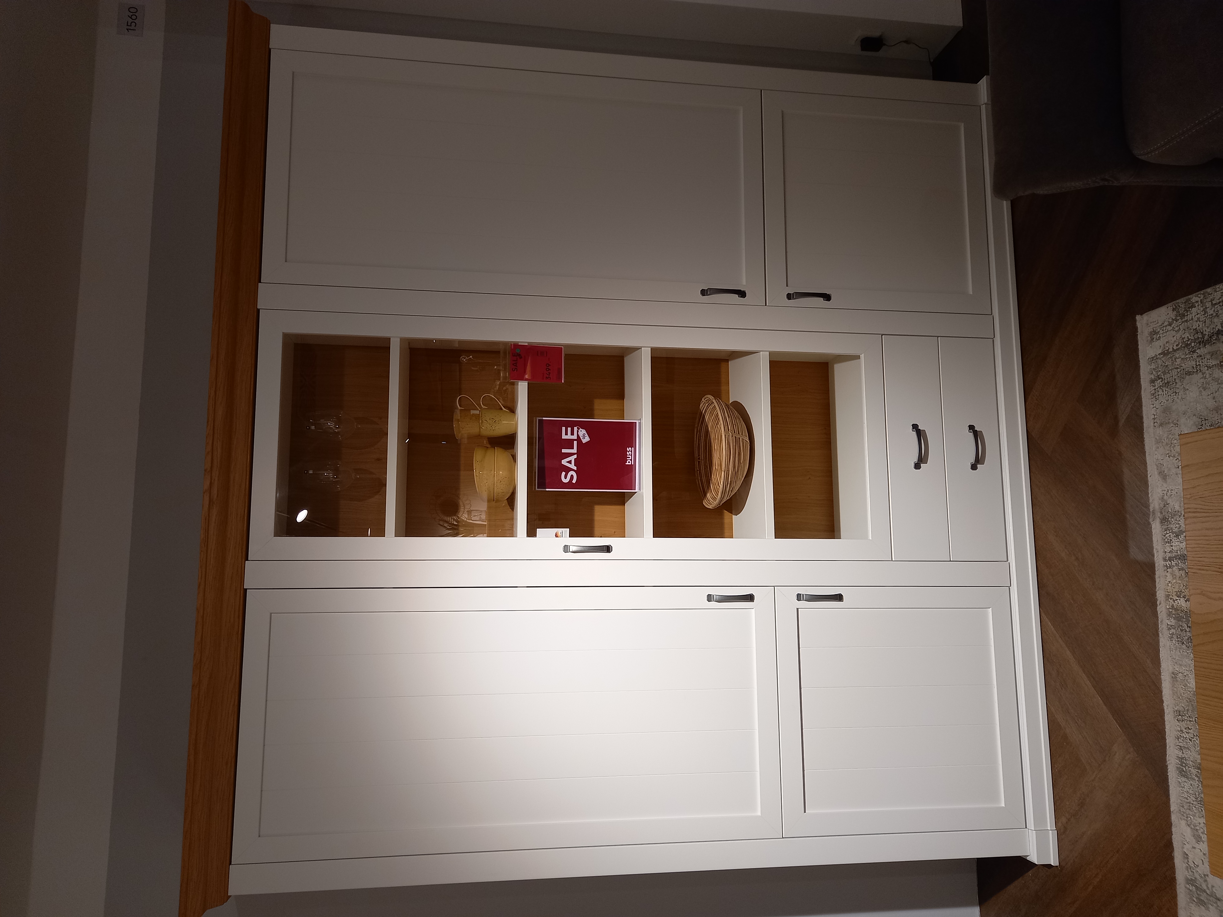 Wehrsdorfer Vitrinenkombination SYLT LIVING in weiß/Asteiche FARBMIX, Wandschrank, Schrank, Mobiliar, Innenarchitektur, Regal