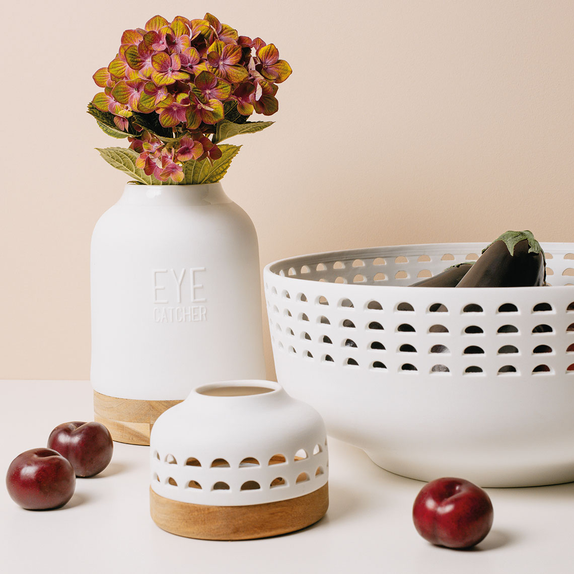 Vase EYECATCHER in Farbe weiß, Vase, Blumenstrauß, Hydrangea, Keramik, Weiß