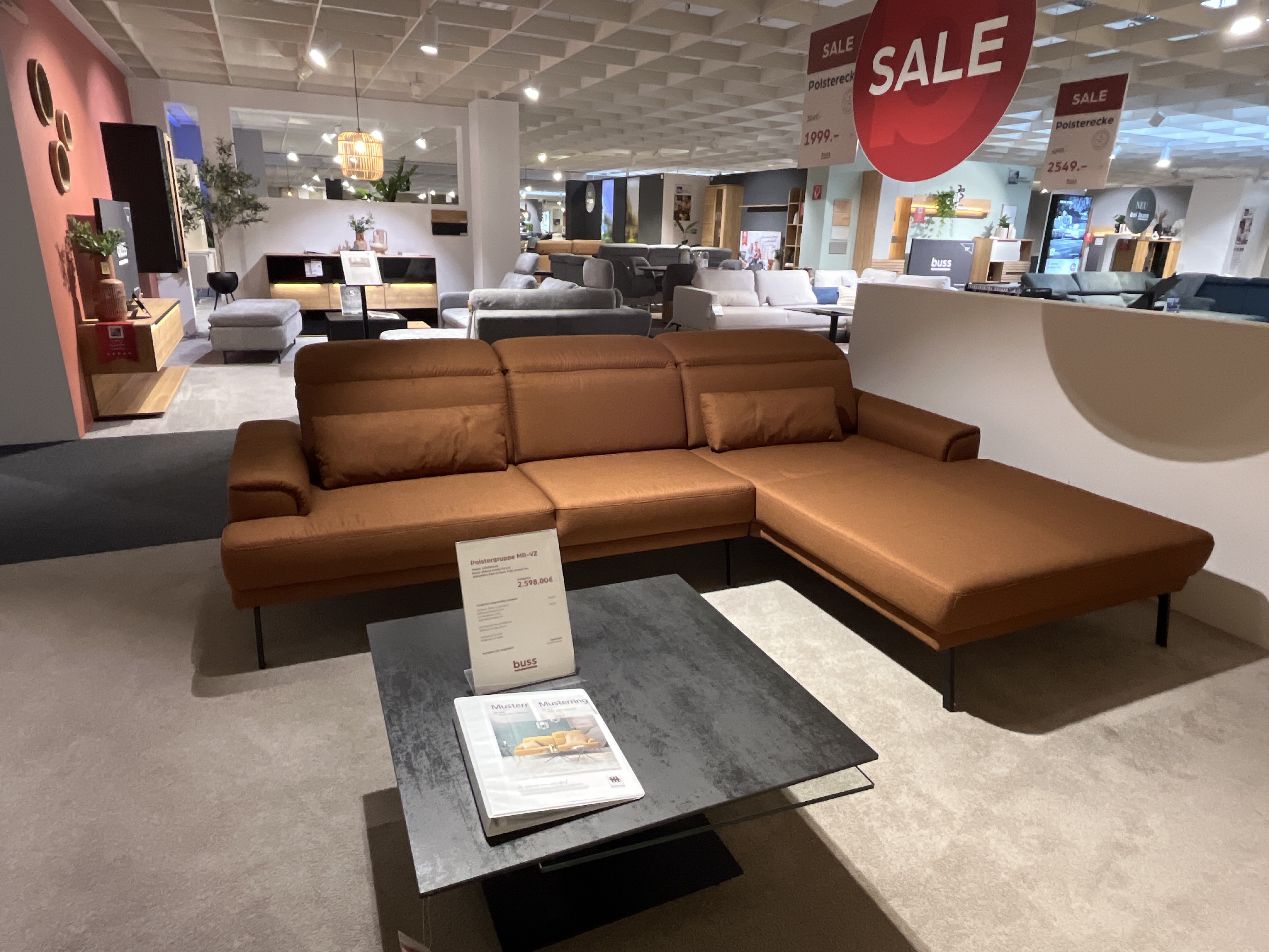 // Polsterecke // Stoff Melros brandy // Metallfuß 324 schwarz matt // incl. manueller Sitztiefenverstellung 54-81 cm // ca. 288x222 cm, Sofa, Sectional, Leder, Braun, Wohnzimmer