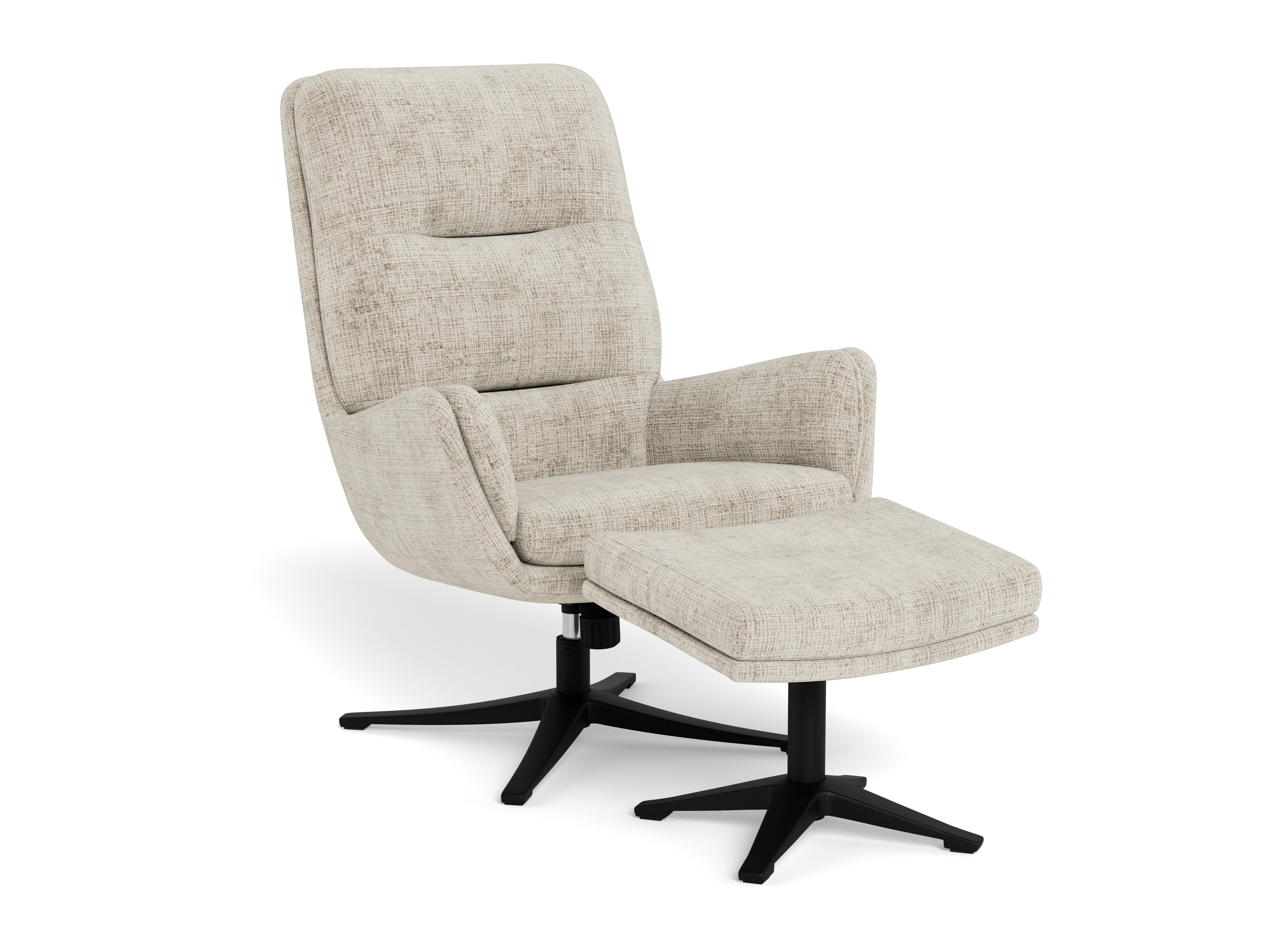 Relaxsessel mit Hocker SUTON in Stoff Juto beige 4, Sessel, Ottomane, Beige, Stuhlbasis, Wippfuß