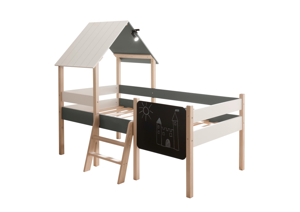 Pol Power Hausbett KIAMA ca. B123 H165 T210 cm in Weiß Petrol/Natur, Moebel, Bett, Hochbett, Sperrholz, Tabelle