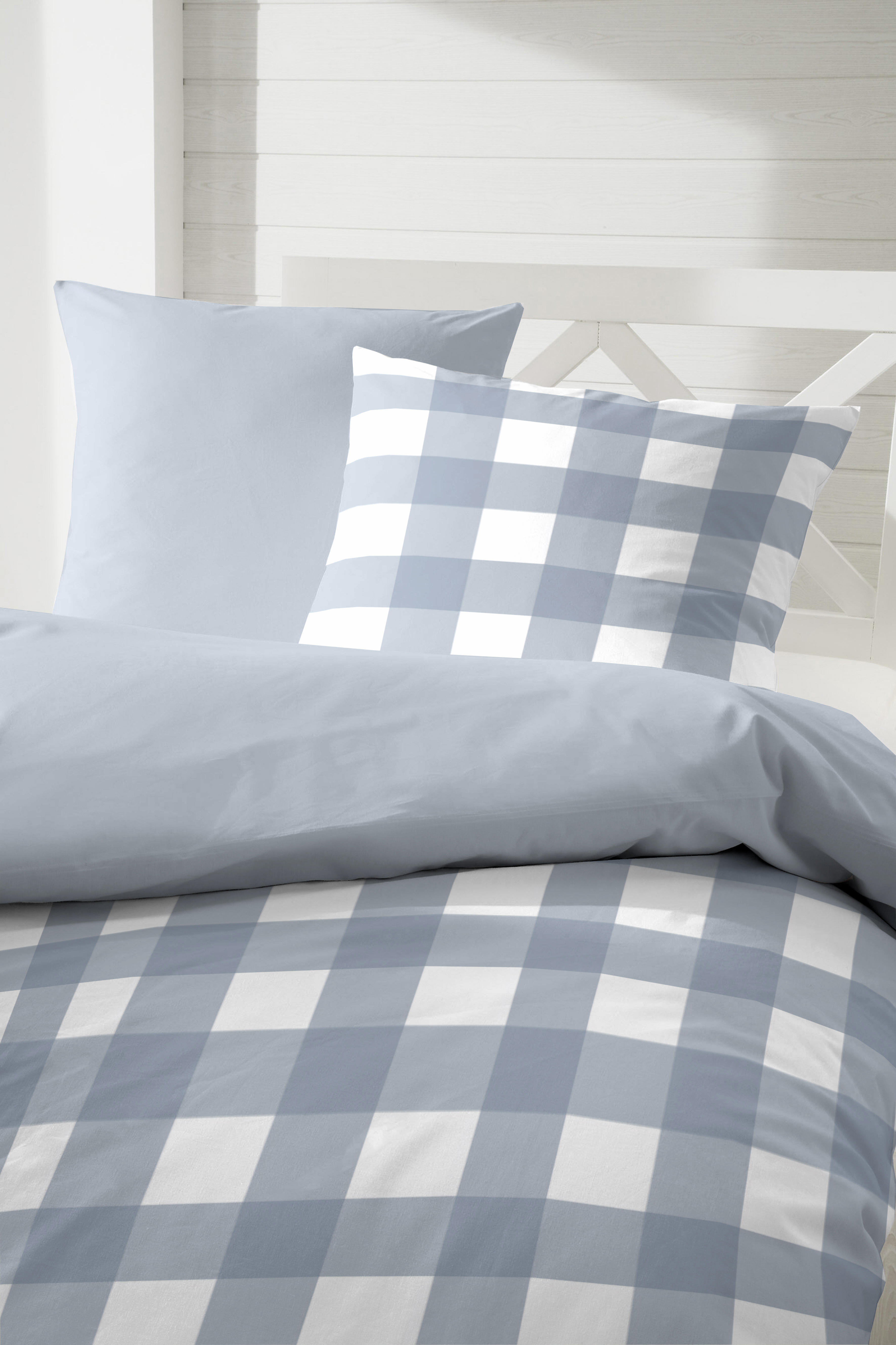Hahn Haustextilien Perkal-Bettwäsche 135x200cm ca. 135x200cm, Kopfkissen ca. 80x80cm in Farbe blau/weiß kariert, Kissen, Dekoration für Zuhause, Mobiliar, Bett