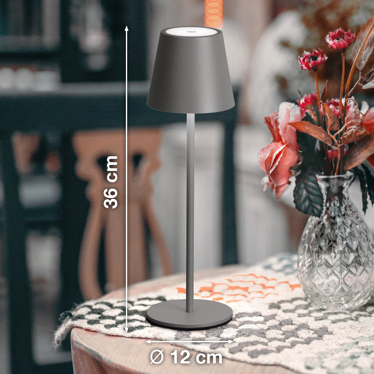 FH Lighting LED-Tischleuchte VILETTO in Metall sandgrau, Tischlampe, Stehlampe, Lampenschirm, Standleuchte, Metall