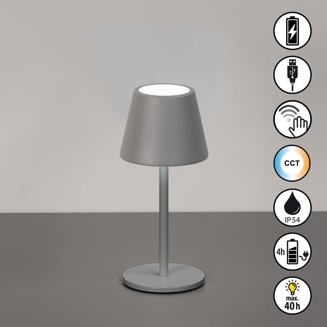 FH Lighting LED-Tischleuchte SALERNO in Metall sandgrau, tischlampe, lampenfuß, grau, schreibtischlampe, bedienungskonzepte