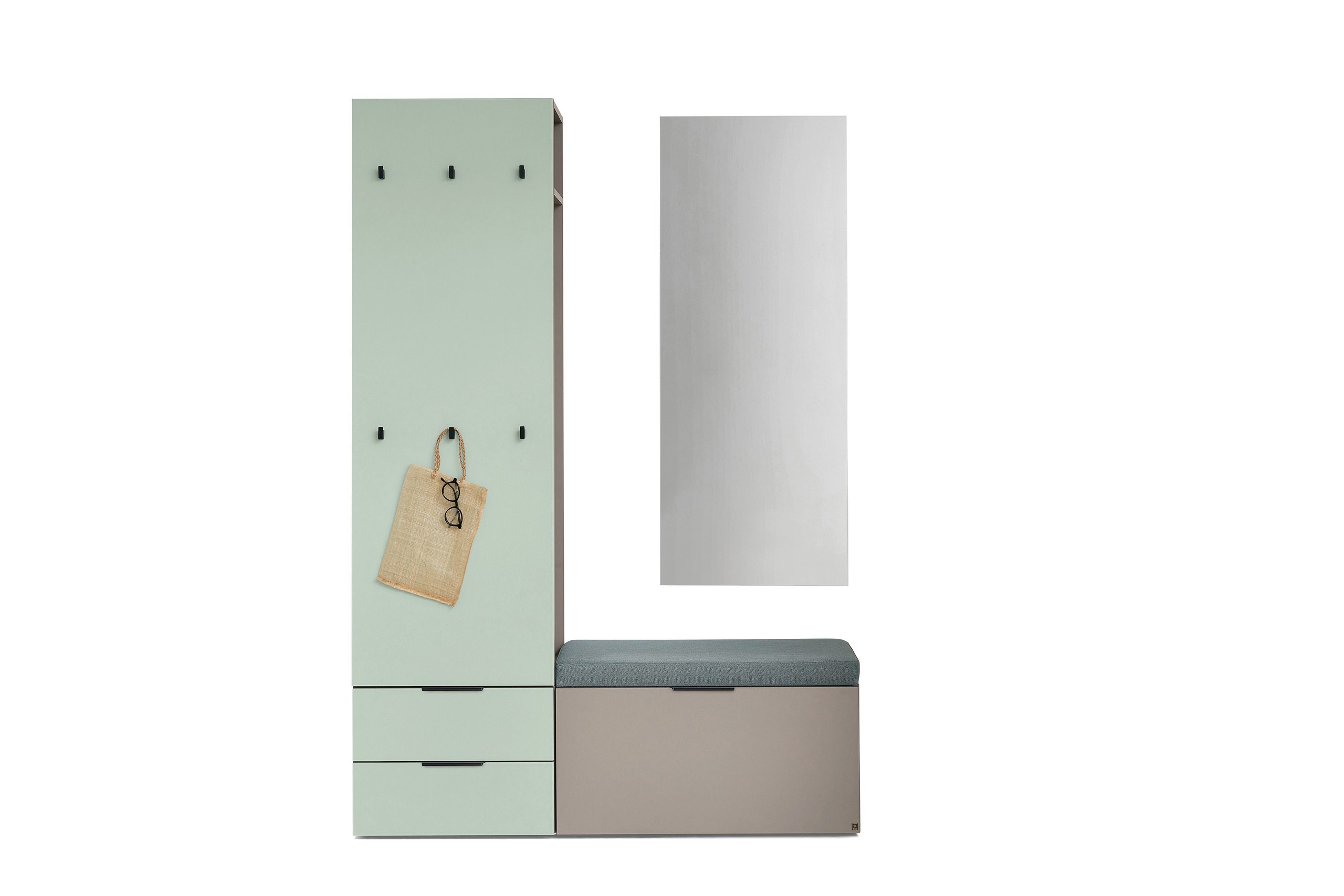 Musterring Garderobenkombination OVIDA ca.B138 H202 T40 cm in Vuklangrau, Garderobe, Schrank, Aufbewahrung, Haken, Korb/beutel