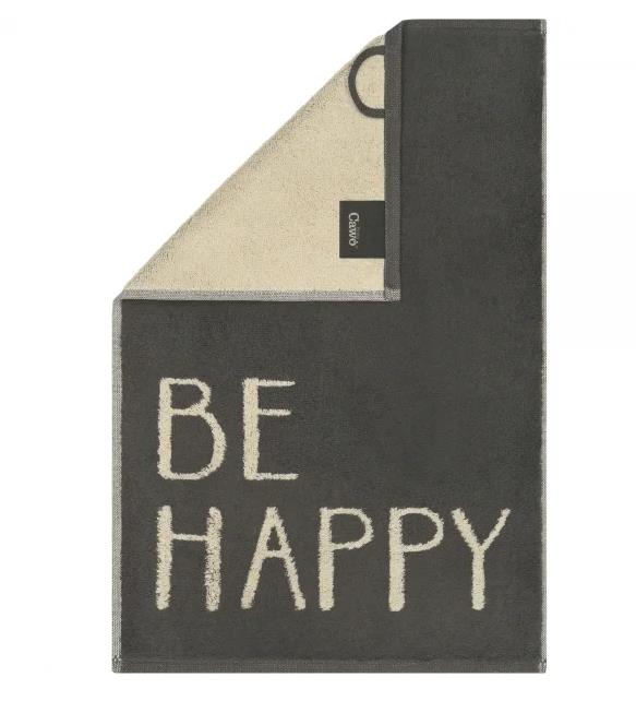 Cawö Postcard Towels POSTCARDS TOWELS EDITION 30x50cm in Farbe be happy, matte floor mat, doormat, text pattern, Be Happy, corner cut design