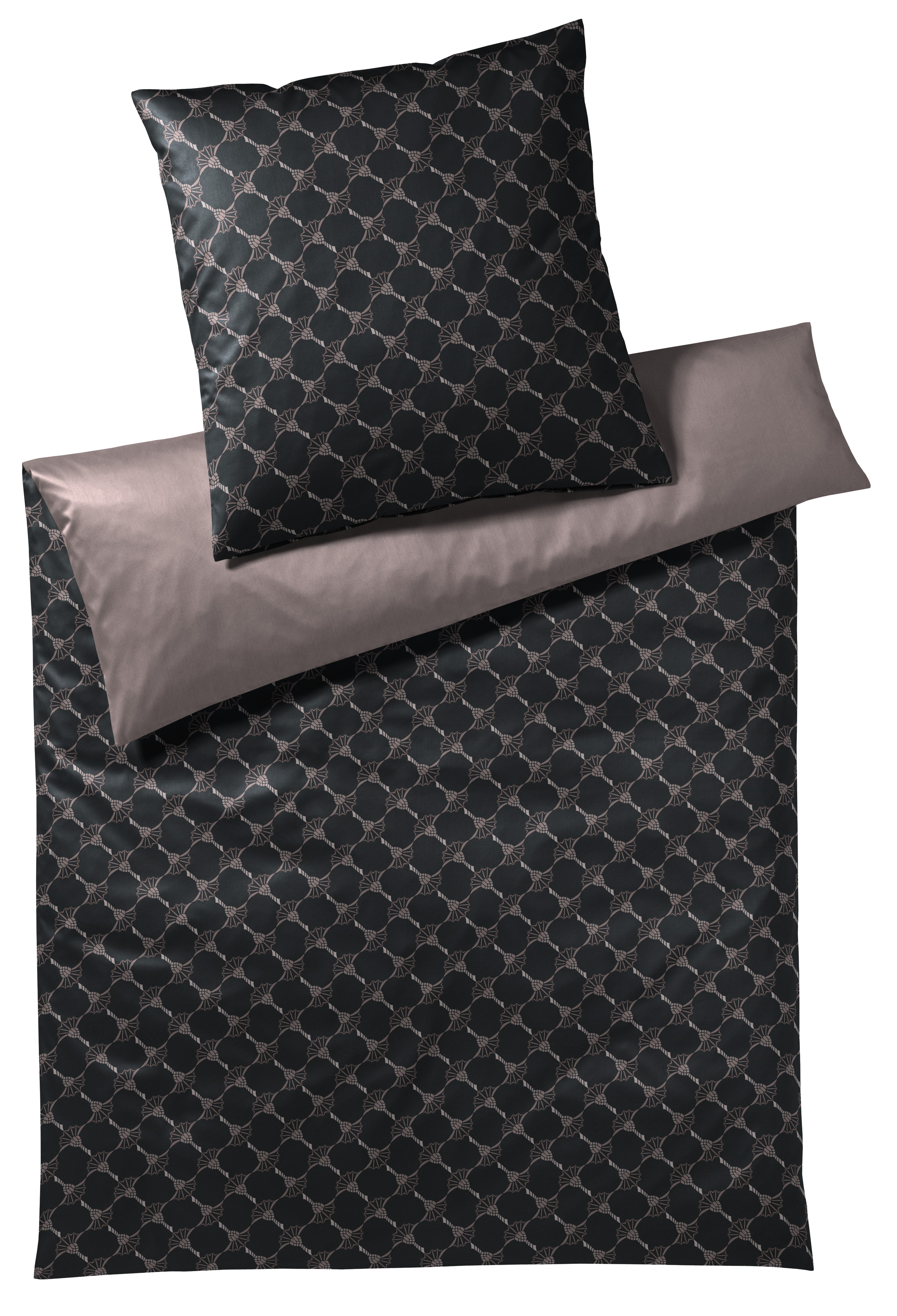 JOOP! Bettwäsche CORNFLOWER DOUBLE ca. 135x200cm in Farbe shiny black // Bettwäsche Joop! // schwarz/grau // Comfort-Satin 100% Baumwolle // ca.135x200/80x80 cm, Kissen, Dekoration für Zuhause, Mobiliar, Kopfkissen