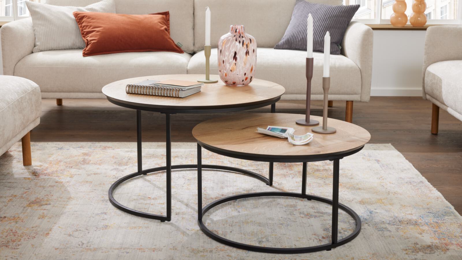 Roomio Couchtisch 2er-Set NO. 2002 mit Platte aus Eiche Echtholzfurnier natur Roomio Couchtisch 2er-Set NO. 2002 mit Platte aus Eiche Echtholzfurnier natur, Kaffeetisch, Mobiliar, Tabelle, Tischplatte, Dekoration für Zuhause