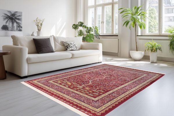 Webteppich PORTOFINO ca. 160x230cm in Farbe red, Teppich, Wohnzimmer, Rotes Muster, Perserteppich, Bodenbelag