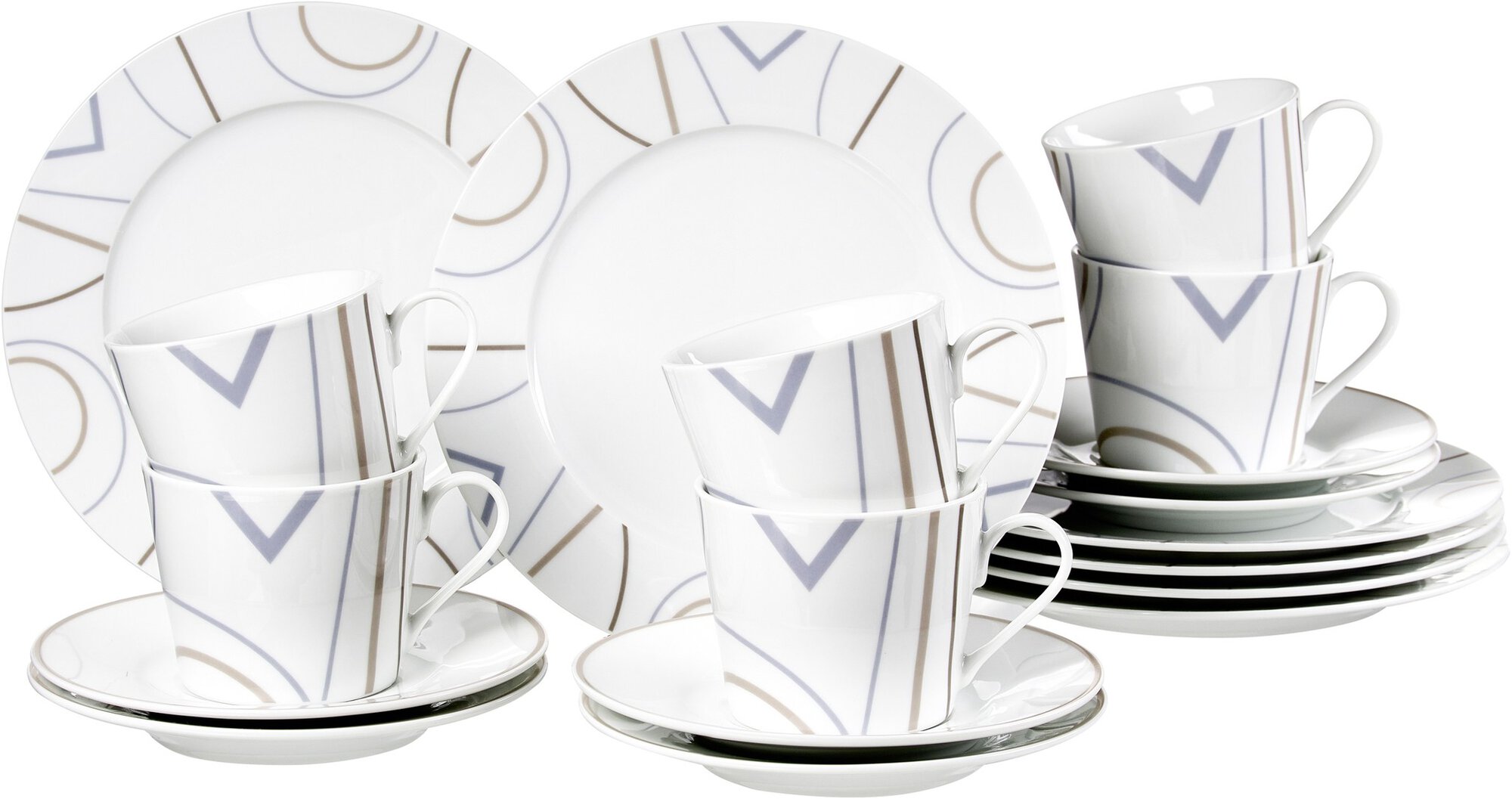 Ritzenhoff & Breker Kaffeeservice GRAPHIC 18-tlg. aus Porzellan weiß/grau/braun