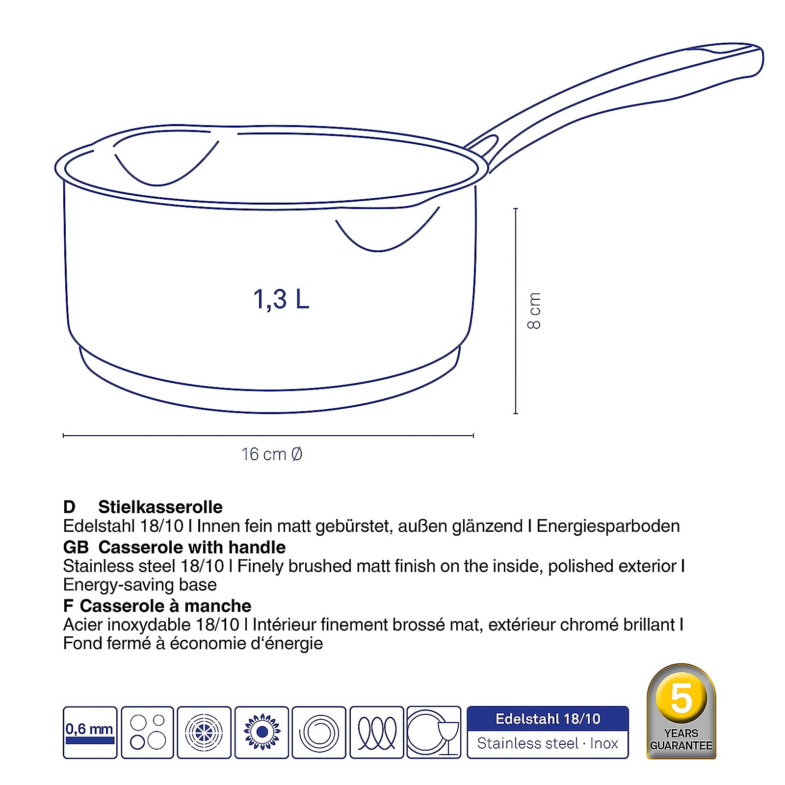 Kela Stielkasserolle Flavoria FLAVORIA in Silber Glänzend, Kochtopf, Kochgeschirr, Rauchrohr