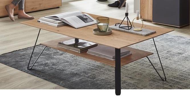 Wöstmann Couchtisch, ca. 120 x 43 x 70 cm in Wildeiche massiv soft gebürstet/Gestell Metall Carbon