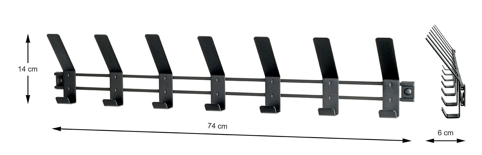 Haku Möbel Garderobenleiste ca. B74 H14 T6 cm in Metall schwarz 