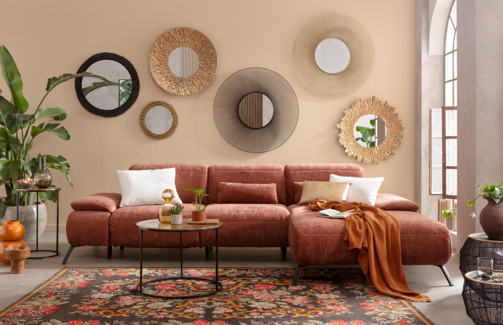 Poco Polstereckgruppe FRANKLIN ca. B310 H84 T202 cm in Stoff Nile kupfer, Dekoration für Zuhause, Kissen, Teppich, Wohnzimmer, Innenarchitektur