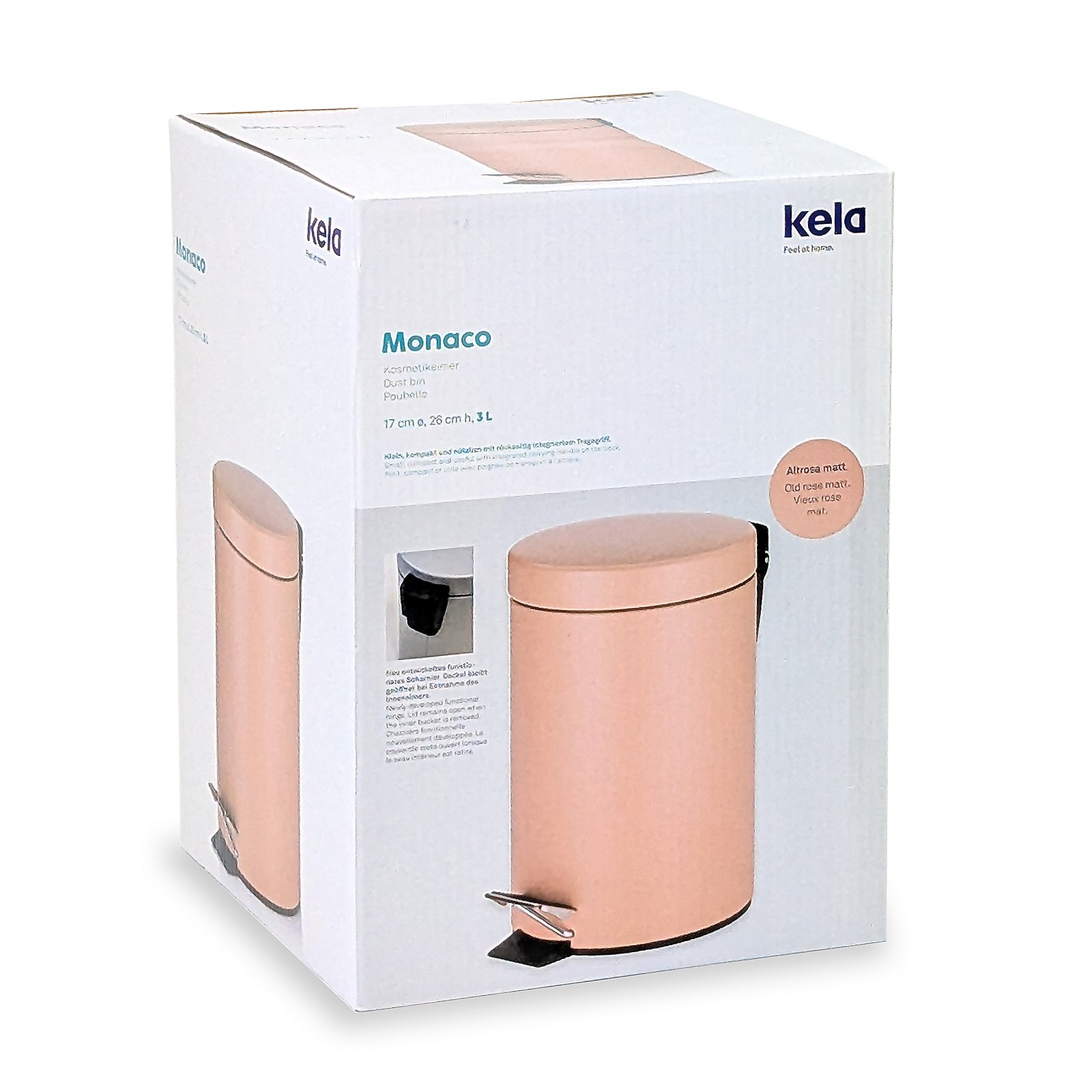 Kela Kosmetikeimer Monaco ROSE in Metall perlrosa, Mülleimer, Fußtrittbehälter, Roségold, ovale Form, 3L Fassungsvermögen, Mülleimer Pedal, Roségold, Küchenabfalleimer, Fußpedal, Monaco Box