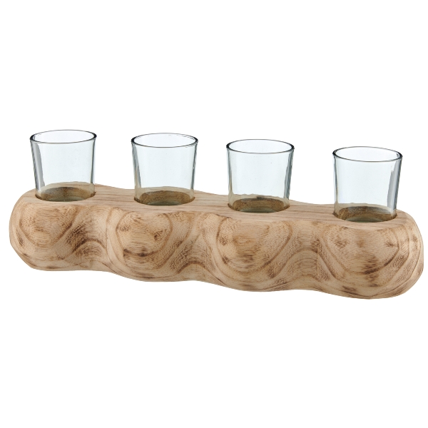 Windlicht 6025501-69 in Beige, Gläser-Set, Schnapsgläser, Holzständer, vier Becher, Küchenzubehör