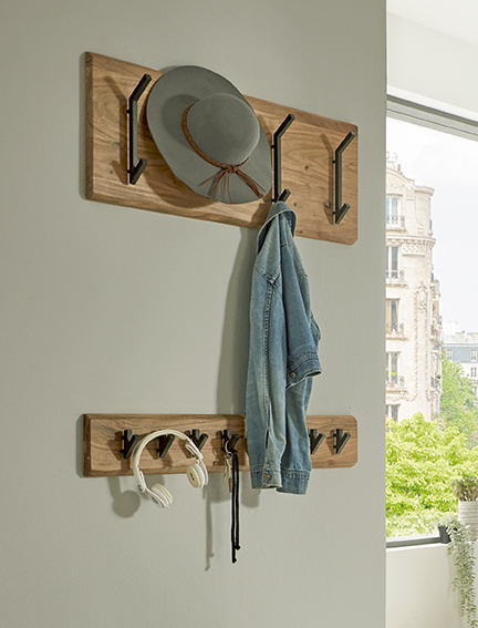 Wandgarderobe in Mehrfarbig, hakenleiste, wandhang, holz, kleidungshaken, hutband, wandgarderobe, holz, haken, mütze, jacke
