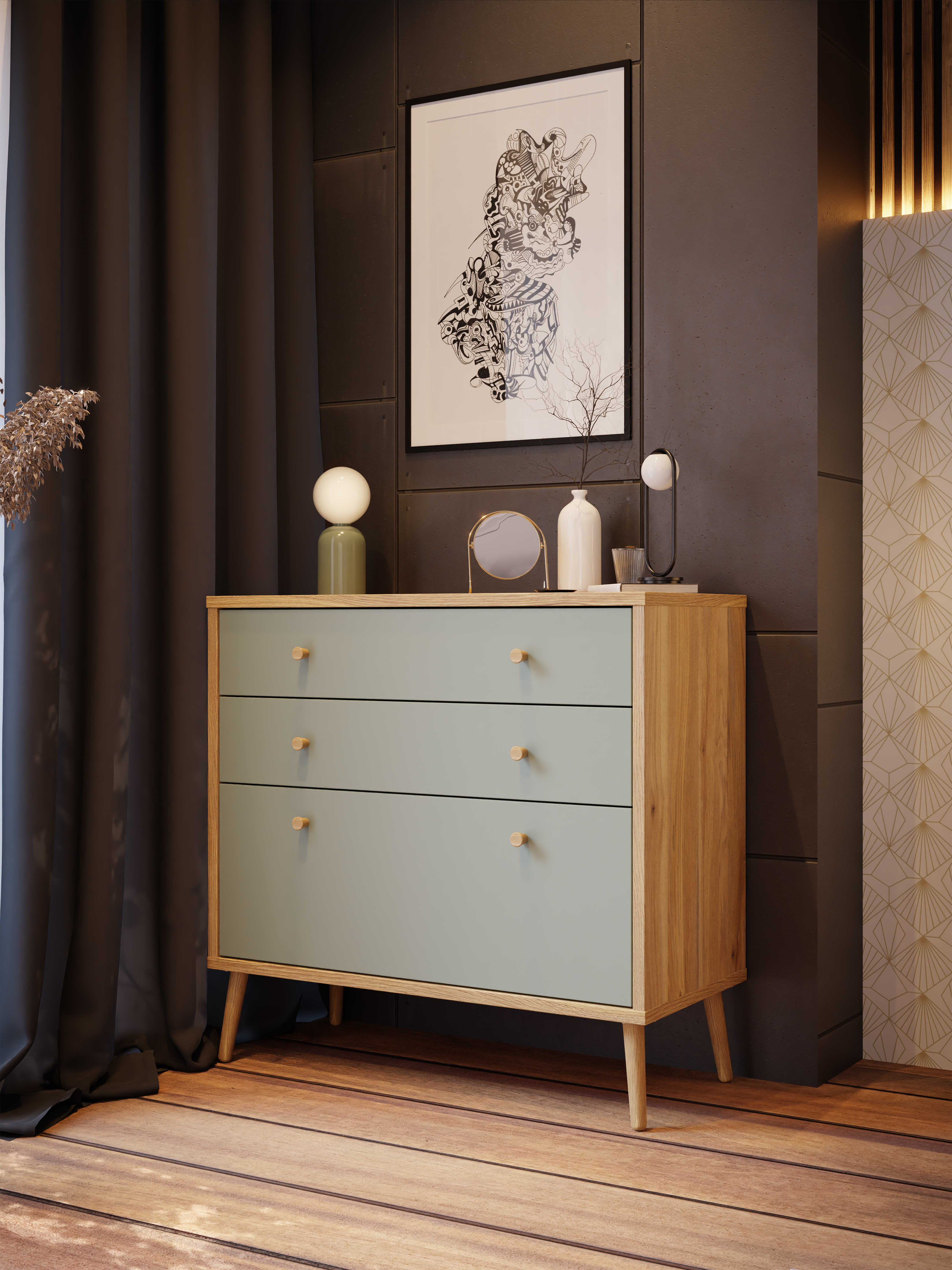 Forte Fabryki Mebli Kommode WHENUA in Mauvella Oak/Sage