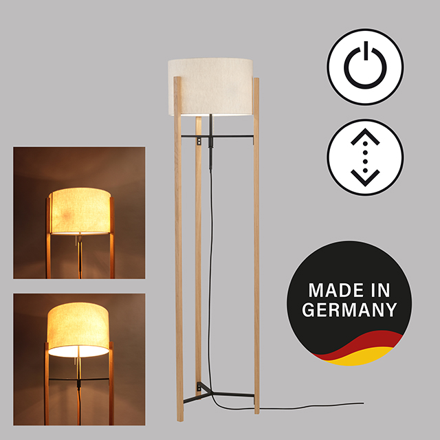 Fischer & Honsel Stehleuchte SHINE-WOOD in Metall sandschwarz/Stoff sandfarbig