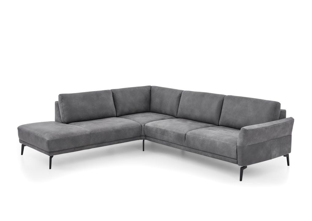 Polstergruppe PN-EM24126 ca. 298x254cm in Leder Aurelia graphit, Ecksofa, Grau, Samtoptik, Kufenbeine, Modulares Sofa