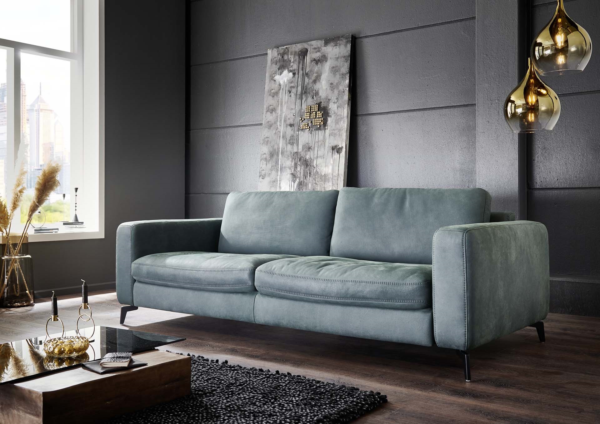 Hukla Sofa 2.5-sitzig HU-PL24070 in Leder Aurelia opal, Couch, Mobiliar, Inneneinrichtung, Innenarchitektur, Kissen