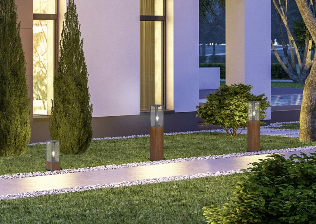 Trio Pfosten GARONNE in holzfarbig, Glas transparent klar