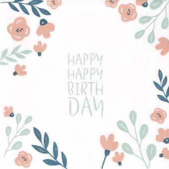 Serviette HAPPY HAPPY BIRTHDAY in Happy Happy Birthday, Geburtstagskarte, Blumenmuster, Florale Rahmen, Kartenmotiv, Happy Birthday