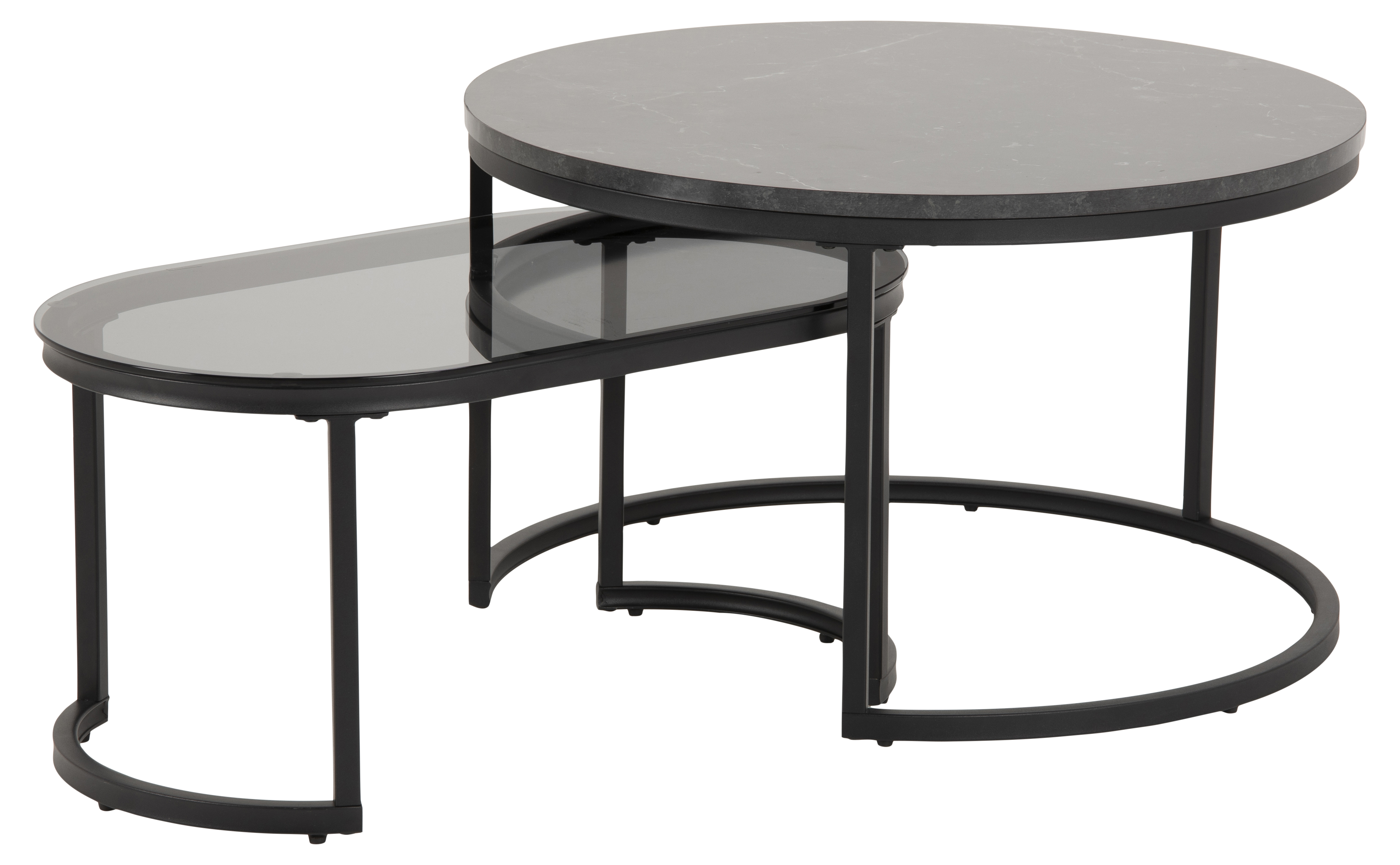 Couchtischsatz SPIRO in Schwarz Actona Couchtischsatz SPIRO ca. 70x70cm in Melamin Marmor schwarz/Glas Rauch gebeizt