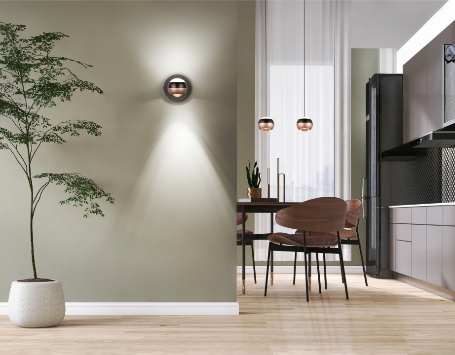 Trio LED-Wandleuchte Orbit in Metall schwarz m. coffee