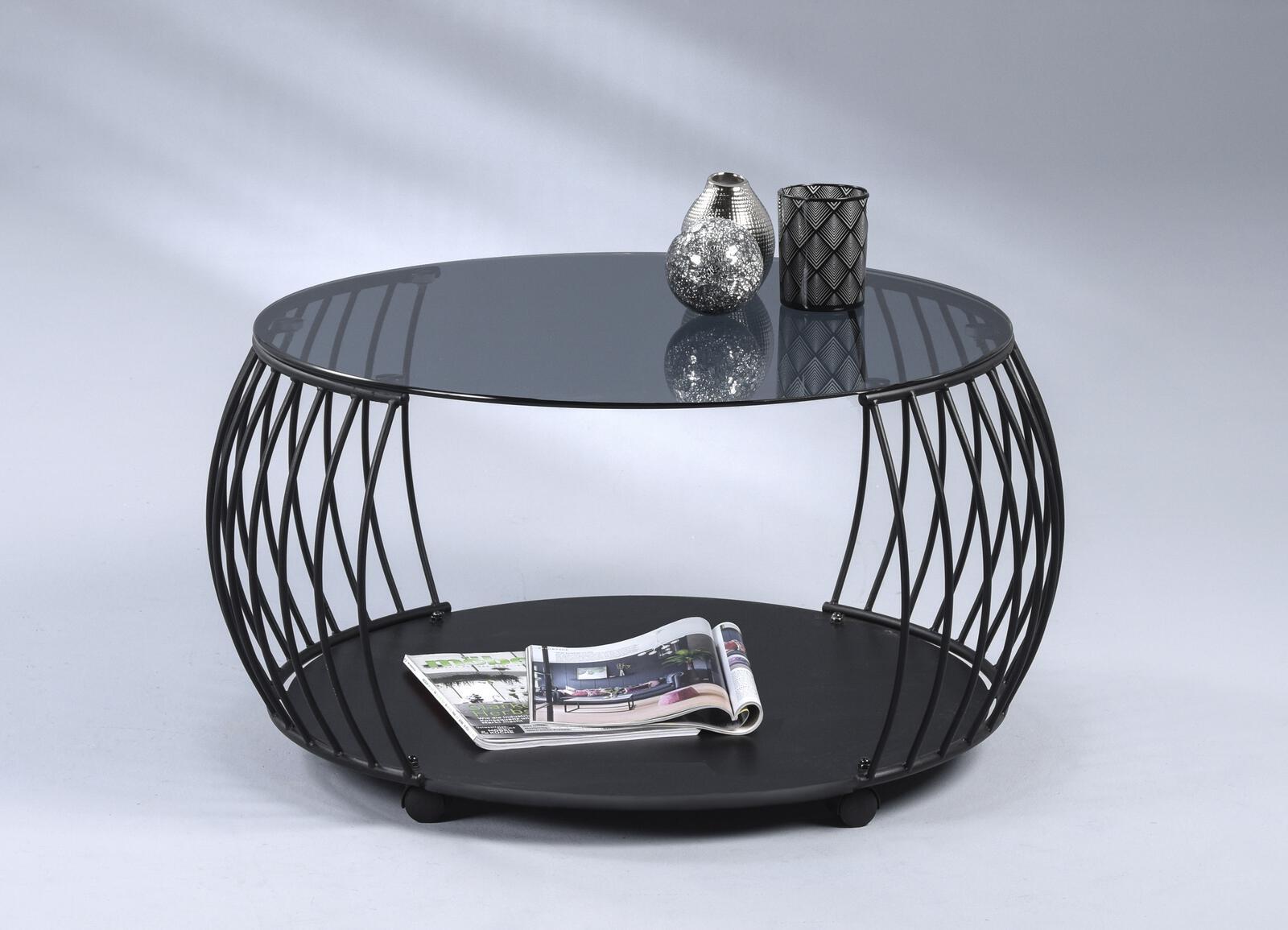 Couchtisch SHANGHAI 2 in Schwarz M2 Kollektion Couchtisch Shanghai 2 in Glas Grau, MDF Schwarz
