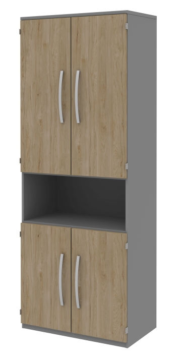 Aktenelement 4-türig 019 TECHNO BY RB in Mehrfarbig Röhr-Bush Aktenelement TECHNO 019 in mittelgrau / Front Hickory Eiche Nachbildung