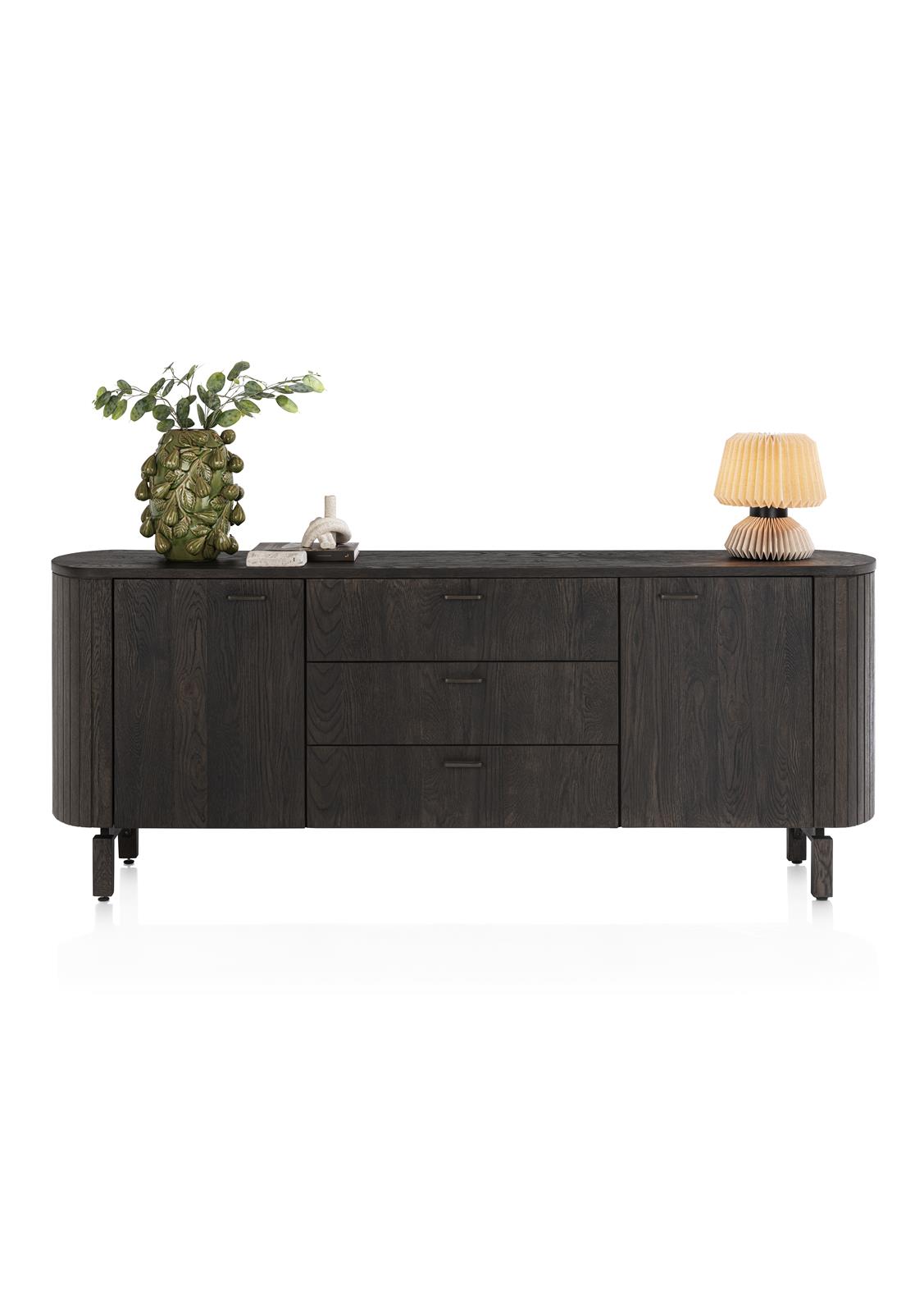 Henders & Hazel Sideboard RAVELLO ca. B220 H86 T42 cm in Eiche furniert basalt lackiert Henders & Hazel Sideboard RAVELLO ca. B220 H86 T42 cm in Eiche furniert basalt lackiert, Sideboard, Schublade, Schrank, Holz, dunkel
