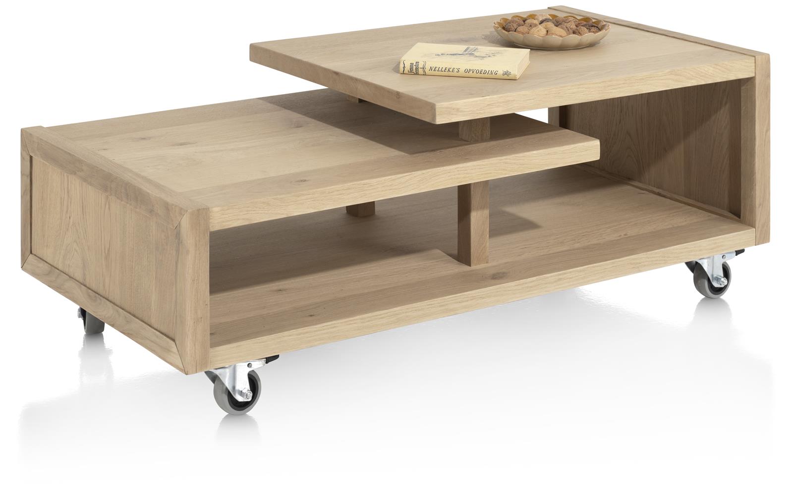 Henders & Hazel Couchtisch NYSTEAD ca. B60 H45 T120 cm in Eiche furniert Dune natural, Holztisch, Kaffeetisch, Rollbarer Tisch, Eicheholz, Möbel mit Rollen